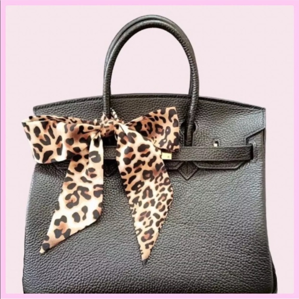 Skinny Short Brown Leopard Print Polyester Scarf Tie Bag, Belt, Headband NEW